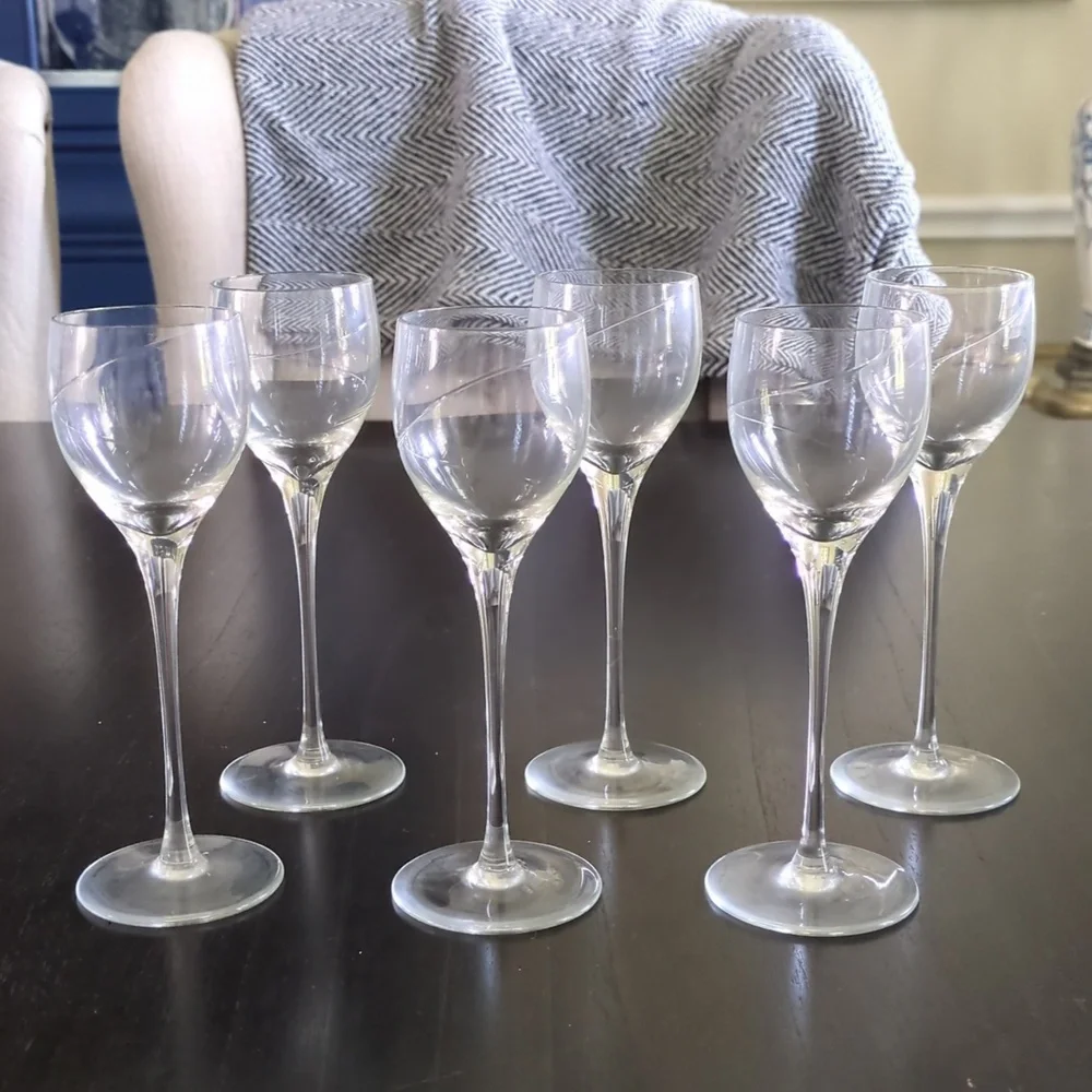 Vintage Kosta Boda Crystal Line Wine Cordial Glasses by Anna Ehrner set of 6 - Picture 2 of 7